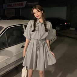 短袖抽繩收腰工裝休閑連衣裙女2024夏季新款時尚小個子顯瘦a字裙 歷史價格詳細信息