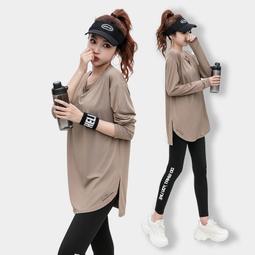 大碼瑜伽服長袖運動T卹上衣遮臀胯寬松控體2023春秋新款健身服女 歷史價格詳細信息