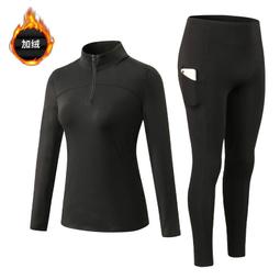 跑步運動套裝女秋冬加絨長袖瑜伽服上衣專業健身房訓練服速乾晨跑 歷史價格詳細信息