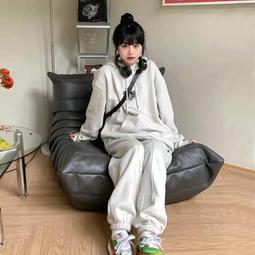 美式炸街運動服套裝女2023秋季學生大尺碼連帽運動衫長褲休閒兩件式bf 歷史價格詳細信息