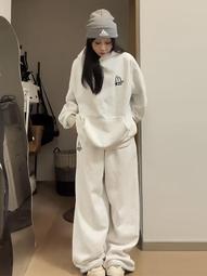 美式高街休閒運動服套裝女秋冬慵懶風大尺碼寬鬆衛衣闊腿褲兩件套潮 歷史價格詳細信息