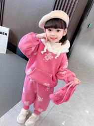 冬季女童加絨加厚套裝2023新款韓版洋派兒童連帽運動衫運動保暖 歷史價格詳細信息