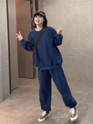 秋冬加絨加厚厚棉t兩件式套裝女休閒寬鬆美式港風復古黑色運動服 歷史價格詳細信息