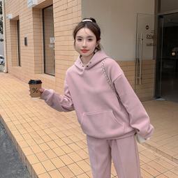 粉色休閒運動套裝女秋冬季2023新款洋派高級感衛衣衛褲兩件套加絨 歷史價格詳細信息