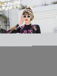 長袖泳衣女 分體裙式 保守顯瘦遮肚 夏防曬少女運動風 拼色泡溫泉游泳衣 設計感訓練泳裝女 韓版時尚ins JE02 歷史價格詳細信息