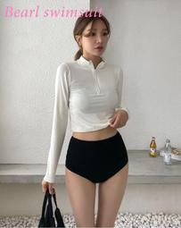 特黑色帶胸墊泳衣長袖運動高腰比基尼小胸溫泉泳裝2件套泳裝分體 歷史價格詳細信息