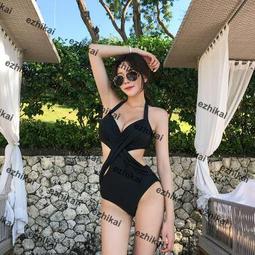 韓國泳衣女2018新款黑色顯瘦露背小胸鋼托聚攏連體保守遮肚泡溫泉 歷史價格詳細信息