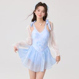 特價藍色小胸分體韓版清新同款女比基尼泳衣泳裝顯瘦露背性感沙灘 歷史價格詳細信息