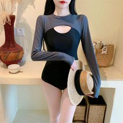 特價 撞色比基尼豹紋長袖韓國版性感保守韓國版網紅小胸泳裝拉鏈 歷史價格詳細信息