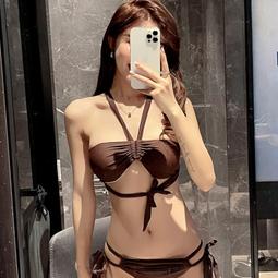 特價女游泳衣分體抹胸三點式溫泉泳裝小胸性感韓版藍色網紅比基尼 歷史價格詳細信息