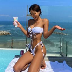 特價女游泳衣分體抹胸三點式溫泉泳裝小胸性感韓版藍色網紅比基尼 歷史價格詳細信息