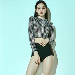 長袖千鳥格女韓版罩衫辣妹溫泉超仙性感泳衣連身防曬ins網紅泳裝 歷史價格詳細信息