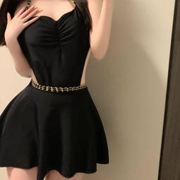 黑色性感鐵鏈比基尼性感三角連身游泳衣帶胸墊無袖性感裙式無鋼圈 歷史價格詳細信息