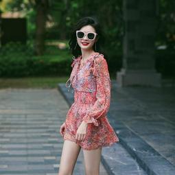 碎花連身長袖泳衣親子母女款保守防曬女孩兒童泡溫泉泳裝2023新款 歷史價格詳細信息