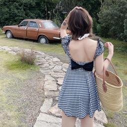 特價復古格子游泳衣女20款仙女範保守遮肚顯瘦韓國ins風連體泳裝 歷史價格詳細信息