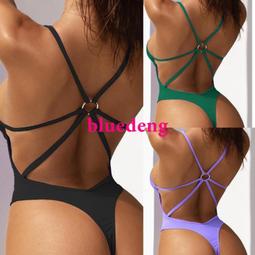 溫泉比基尼歐美性感藍色硬杯推高領帶風格丁字褲底雨巖裝飾Bikini泳衣 歷史價格詳細信息