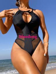 連體泳衣女新款性感比基尼女士純色泳裝bikini2024 歷史價格詳細信息