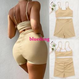 歐美比基尼純色背心式撞色拼接運動高腰高叉褲兩件式bikini泳衣女 歷史價格詳細信息