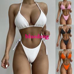 歐美純色比基尼綁帶泳衣女士荷葉邊泳裝性感bikini 小胸花邊-雙喜生活館 歷史價格詳細信息