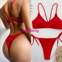 歐美純色比基尼綁帶泳衣女士荷葉邊泳裝性感bikini 小胸花邊-雙喜生活館 歷史價格詳細信息