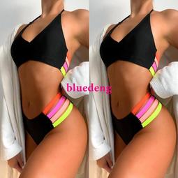 溫泉比基尼歐美性感藍色硬杯推高領帶風格丁字褲底雨巖裝飾Bikini泳衣 歷史價格詳細信息