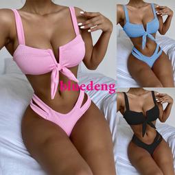 歐美純色比基尼綁帶泳衣女士荷葉邊泳裝性感bikini 小胸花邊-雙喜生活館 歷史價格詳細信息