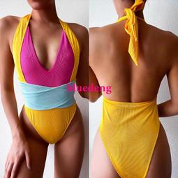 歐美連身壹體比基尼bikini豹紋鏤空邦帶MONOKINI壹體式鏤空開胸性感爆乳泳衣【雅妤精選】 歷史價格詳細信息