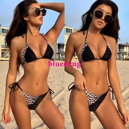 歐美比基尼棕色粉色蓝灰色針織坑條布背心式綁帶美背bikini泳衣女-星飛優選 歷史價格詳細信息