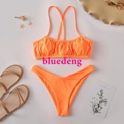 新款 歐美比基尼粉色雙肩綁帶胸前鏤空抽褶兩件式bikini泳衣女 歷史價格詳細信息