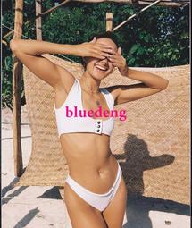 歐美比基尼純色背心式撞色拼接運動高腰高叉褲兩件式bikini泳衣女 歷史價格詳細信息