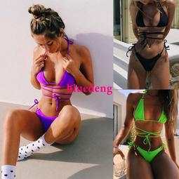新款純色泳裝女士分體三件套比基尼沙灘性感度假系帶bikini 歷史價格詳細信息