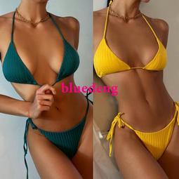 歐美純色比基尼綁帶泳衣女士荷葉邊泳裝性感bikini 小胸花邊-雙喜生活館 歷史價格詳細信息