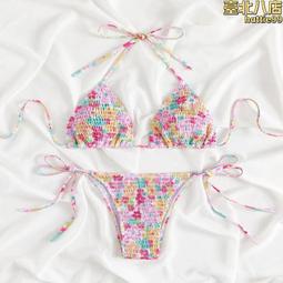 特女流穗分體三點式比基尼藍粉漸變游泳衣溫泉泳裝黑白小胸比基尼 歷史價格詳細信息