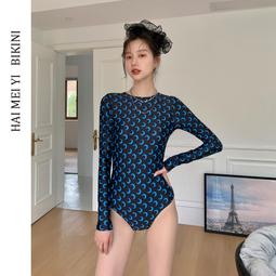 連身長袖泳衣女夏季2023新款顯瘦遮肚高級感保守仙女範學生遊泳裝 歷史價格詳細信息