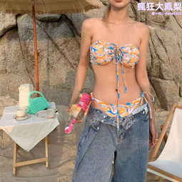 新款比基尼復古印花性感泳衣溫泉遊泳衣女士泳裝套裝度假    的~超美服飾 歷史價格詳細信息