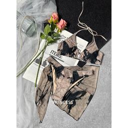 泳衣女2023新款兩件式印花褶皺比基尼三件套鋼託小胸聚攏泡溫泉泳裝 歷史價格詳細信息