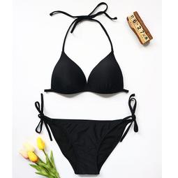 黑色掛頸比基尼泳衣女溫泉韓國ins性感三點式小胸辣妹度假三件套 歷史價格詳細信息