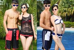 情侶泳衣╭☆°安可來福＊A88花草修飾大腿泳衣鋼圈有加大碼泳裝比基尼/男泳褲，女生950元 歷史價格詳細信息