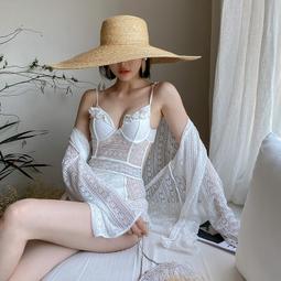 韓國ins風性感蕾絲網紗長袖防曬聚攏顯瘦高腰連身les溫泉泳衣女 歷史價格詳細信息