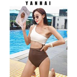 泳衣女韓國ins比基尼性感雙肩小胸集中條紋顯瘦分體度假 溫泉泳裝 歷史價格詳細信息