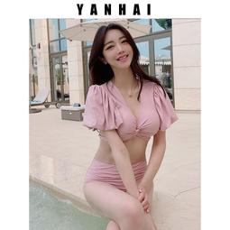 泳衣女韩国ins性感温泉分体高腰比基尼小胸聚拢显瘦遮肚 度假泳装-Miss木木女裝 歷史價格詳細信息