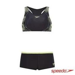 SPEEDO 女 運動兩截式平口泳裝 黑/橘紅 歷史價格詳細信息