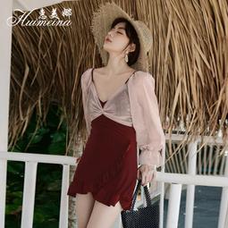 新款連體游泳衣 女保守顯瘦遮肚短袖裙式韓版超仙性感泡溫泉游泳衣 歷史價格詳細信息