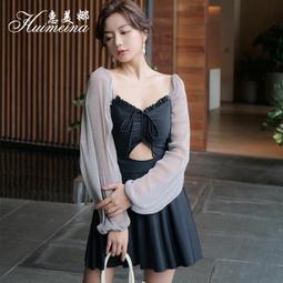 泳衣2021新款時尚連體游泳衣遮肚顯瘦韓國ins泡溫泉服泳裝 歷史價格詳細信息