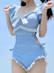 Mimoi Closet淺藍色格子2023新款日系可愛少女連身溫泉遊泳衣女款 歷史價格詳細信息