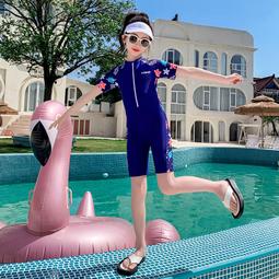 女童連身泳衣2023夏季新款兒童撞色拼接時尚長袖防曬連身遊泳服潮 歷史價格詳細信息