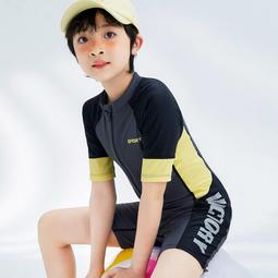 兒童泳衣男童防曬中大童青少年兩件式泳褲男孩長袖專業速乾遊泳衣 歷史價格詳細信息