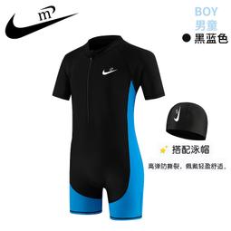 新款男童泳衣連身平角中大童胖童短袖學生遊泳訓練服青少年防曬 歷史價格詳細信息