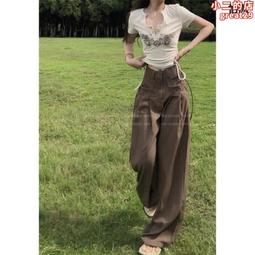 垂感休閒闊腿褲女春夏薄款寬鬆顯瘦直筒褲韓版高腰鬆緊拖地褲子 歷史價格詳細信息
