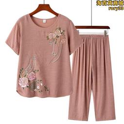 媽媽裝夏季兩件套60歲70歲中老年人女奶奶開衫套裝80老人太太衣服-沐雨家居 歷史價格詳細信息